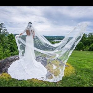 David’s Bridal Cathedral Veil with Lace Appliques